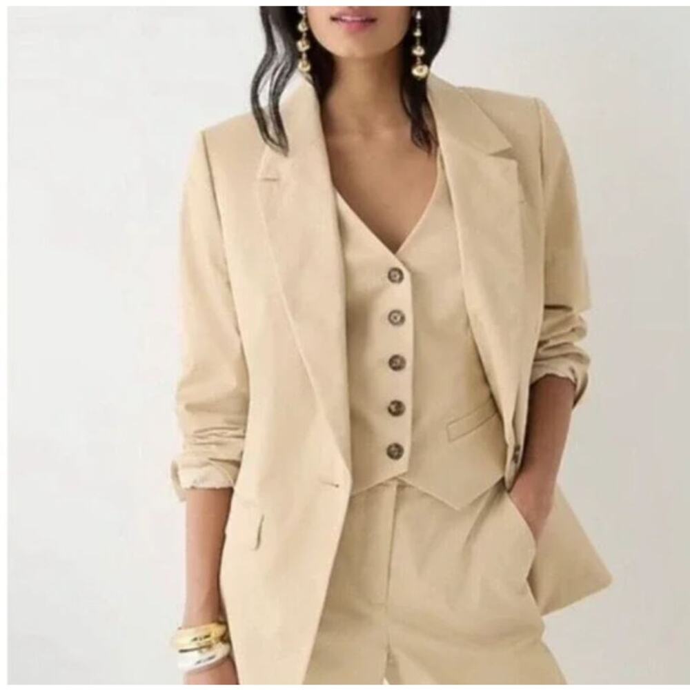 J. Crew Willa Polyester Lined Cream Jacket Blazer Pockets Gold Buttons 4